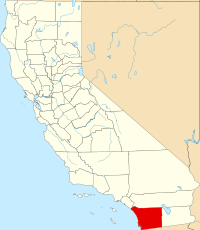 Kort over California med San Diego County markeret