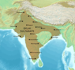 Delhi Sultanate at its greatest extent, under the Tughlaq dynasty, 1330–1335.[4][5]