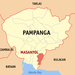 Mapa ng Pampanga na nagpapakita sa lokasyon ng Masantol.