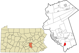 Location of Dauphin County in Pennsylvania (left) and of Middletown in Dauphin County (right)
