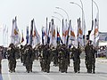 Flag Carriers of the Cypriot National Guard marching in formation during the Independence day parade