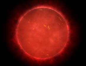 Artist's impression of a red dwarf, a small, relatively cool star that appears red due to its temperature