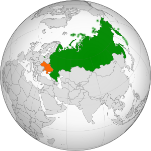 Mapa indicando localização da Rússia e da Ucrânia.