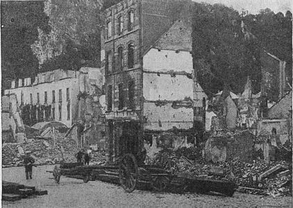 Dinant was in ruins in March 1915, with only the roads cleared.