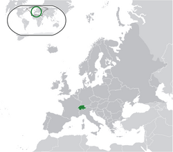 Location of ಸ್ವಿಟ್ಜರ್ಲ್ಯಾಂಡ್ (green) in Europe (dark grey)  –  [Legend]