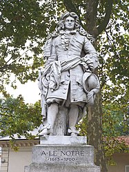 Antoine-Augustin Préault's statue of André Le Nôtre a landscape architect and the gardener of King Louis XIV of France. He was most notably responsible for the construction of the park of the Palace of Versailles