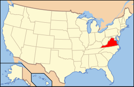 Map of the United States with ویرجینیا highlighted