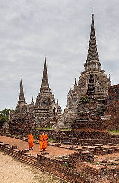 Monks in Phra Si Sanphet temple, Ayutthaya, Thailand.