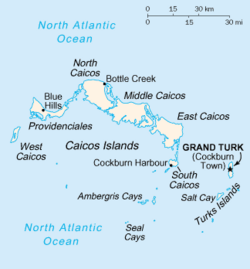 Localização de Cockburn Town nas Ilhas Turcas e Caicos