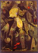 Paul Klee, 1921, Abenteuer eines Fräuleins (Pustolovščina mlade dame), akvarel na papirju, 43,8 × 30,8 cm