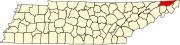Hartă a statului Tennessee indicând comitatul Sullivan