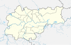 Mapa konturowa Krakowa, blisko centrum na lewo znajduje się punkt z opisem „Kamienicaprzy placu Jana Matejki 6”