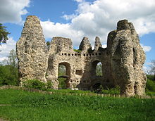 The substantial ruins of a medieval castle