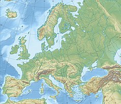 Mapa konturowa Europy, blisko centrum po lewej na dole znajduje się czarny trójkącik z opisem „Alpi del Platta,Oberhalbsteiner Alpen”