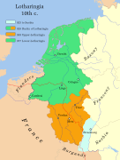 Bản đồ các lãnh thổ của Thượng và Hạ Lorraine vào khoảng năm 1000 sau Công nguyên