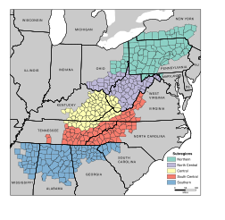 Map showing subregions of Appalachia.