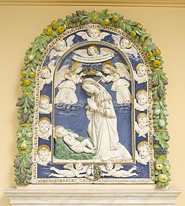Glazed Terracotta of The Virgin Adoring the Christ Child, from the workshop of Andrea della Robbia (1483)