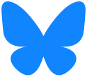 A simplified silhouette of a butterfly, with two symmetric pairs of wings, colored with a sky-blue gradient.