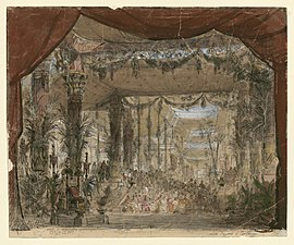 The Théâtre Lyrique was known for its lavish sets and staging. The throne room of Didon for the opera Les Troyens by Berlioz. a Carthage (1863)