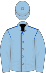 Light blue, royal blue seams, light blue sleeves and cap