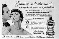Argentine commercial for Palmolive hair oil from 1955, featuring actress Isabel Sarli in her time as an advertising model.