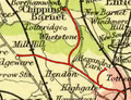 Route of Edgware, Highgate and London Railway highlighted on a 1900 map