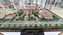 A diorama of the hospital with current, under construction, and proposed buildings.