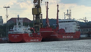 New Royal Arctic Line ships Minik Arctica and Jonathan Arctica in Gdańsk ready for delivery.