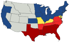Map showing the secession of southern states surrounding the events of the American Civil War