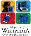 Logo đầu tiên kỉ niệm 20 năm của Wikipedia dưới dạng tiếng Anh (2021)