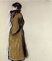 Ellen Andrée (um 1879), Bastell uf graugrüenem Babbiir, 48,5 × 42 cm