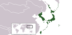 The Empire of Japan (1910-1945) *Relative map showing undisputed territories recognized by native and international law (Taiwan,[b] Korea, Karafuto, present-day Japan, and Kuril)
