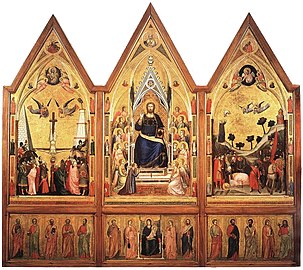 El llamado "tríptico" o "políptico Stefaneschi",[88]​ de Giotto, ca. 1320 (vista anterior -recto-).