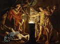 Худ.Стомер. Муций Сцевола спалює власну руку перед загарбником Порсеною, бл. 1640 рр., (Художня галерея Нового Південного Уельсу)