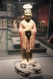 Scholar oficial (Chinese), 618-907 AD, painted and glazed ceramic, Shaanxi History Museum, Xi'an, China[20]