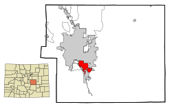 Location of the Security-Widefield CDP in El Paso County, Colorado