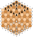 Xadrez Hexagonal é uma variante com tabuleiro hexagonal criado por Glinski.