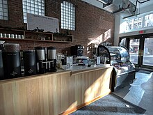 Photograph of the interior of a coffee shop