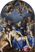 Bronzino (1503 – 1572), Descendimiento de Cristo, 1540-1545, óleo sobre madera, 268 × 173 cm.