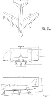 3-view line drawing of the North American FJ-2 Fury