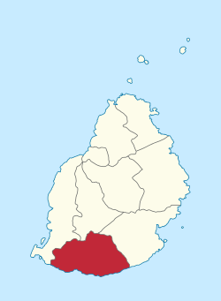 Map of Mauritius island with Savanne District highlighted