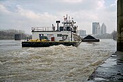Towboat R. W. Naye upbound in Portland Canal on Ohio River (2 of 2), Louisville, Kentucky, USA, 1999