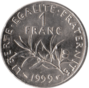 Revers d'une pièce d'1 franc de l'année 1999.