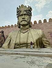 A statue of the character "Bhallaladeva" from the Baahubali films in Ramoji Film City