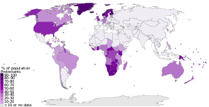 Persentase umat Protestan di berbagai negara pada tahun 2010.