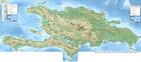 L'île d'Hispaniola, avec les deux États d'Haïti et de la République dominicaine.