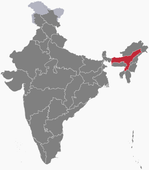 The map of India showing Assam