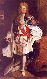 Der Duke of Marlborough in der Ordenstracht. Das Schnallenband wird unter dem linken Knie getragen.