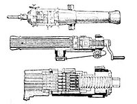 Dibujo esquemático de la metrallera Reffye de 25 cañones ("Canon à balles").
