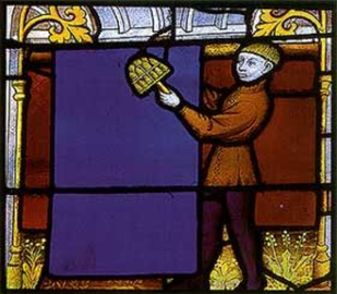 Cloth workers, patrons of a window at the Collegiate church of Semur-en-Auxois (about 1460)